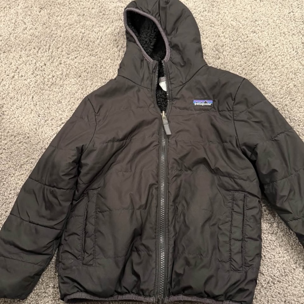 Patagonia Black Hooded Kids Puffer Jacket